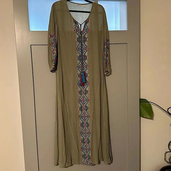 Soft Surrondings Sicily Gauze Embroidered Maxi Dress Size Large - Picture 2 of 6